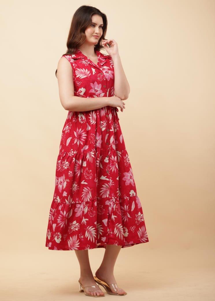 Rayon Floral Midi Dress