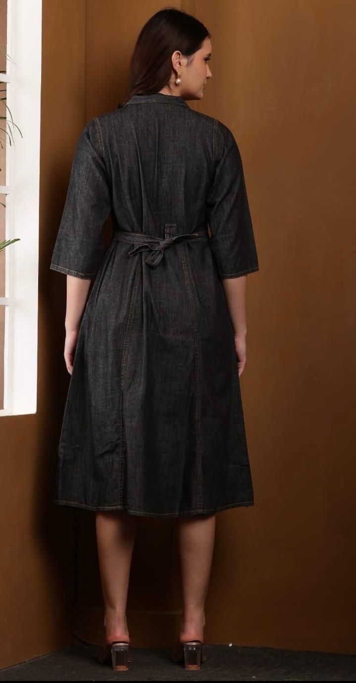 Denim Button-Down Midi Dress