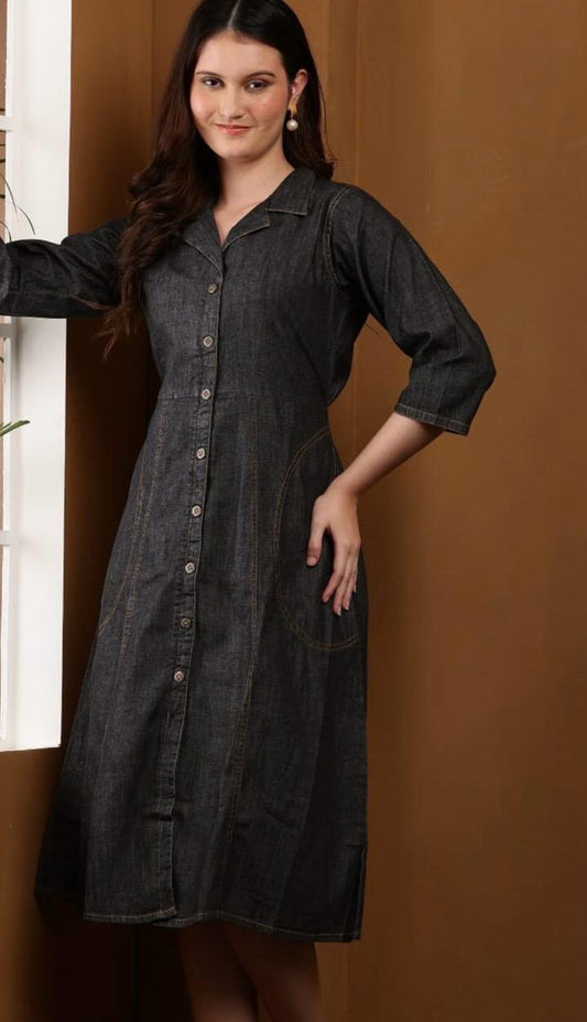 Denim Button-Down Midi Dress