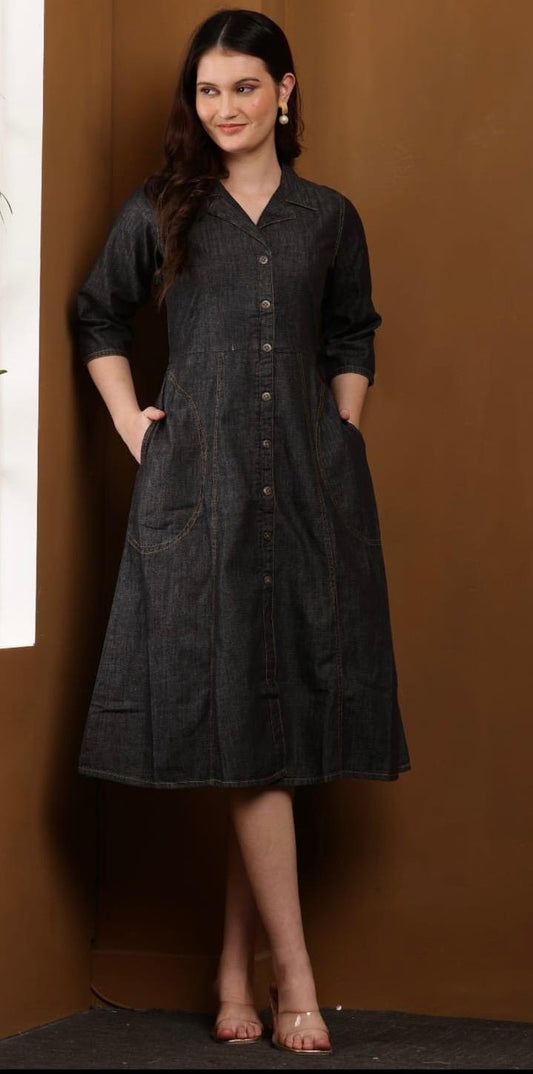 Denim Button-Down Midi Dress